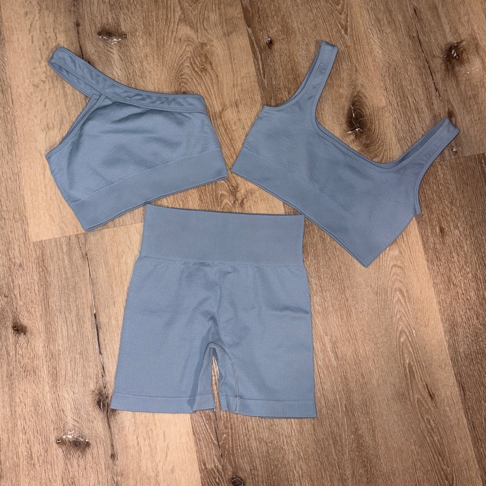 QQQ Blue Sports Bra and Shorts Set